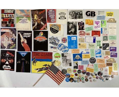 A collection of music memorabilia to include: programmes inc Rolling Stones, Sammy Hagar, Ted Nugent. Stickers / passes for c