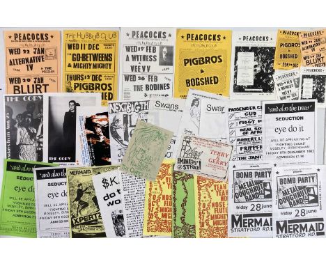 Nine pieces of concert ephemera to include posters and corresponding handbills for events circa 1980s at Peacocks, Birmingham