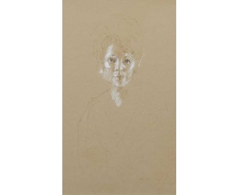 Harold Riley (British 1934-) Portrait of a lady, signed and indistinctly dated '70, ink and pastel.42cm x 24cm (16.5in x 9.5i