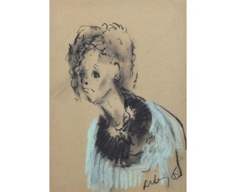 Harold Riley (British 1934-) Female portrait, signed and indistinctly dated '67, charcoal and pastel.22.5cm x 15.5cm (9in x 6