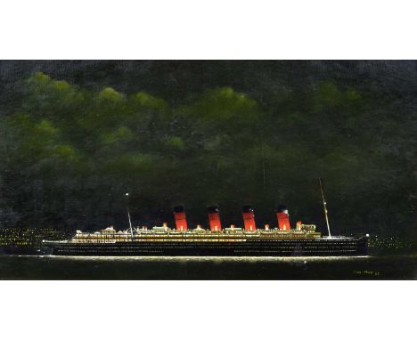 Mike Mees (British 20th century) "Mauretania's Maiden Voyage", signed and dated '87, titled on exhibition label - 'Wallasey A