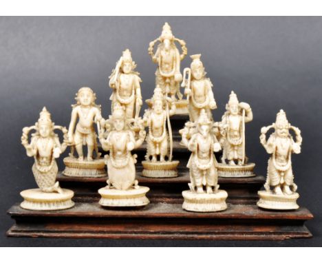 The Ten Avatars Of Vishnu Dashavatara - A set of 10 hand carved 19th Century Indian Hindu figures depicting the Avatars Of Vi