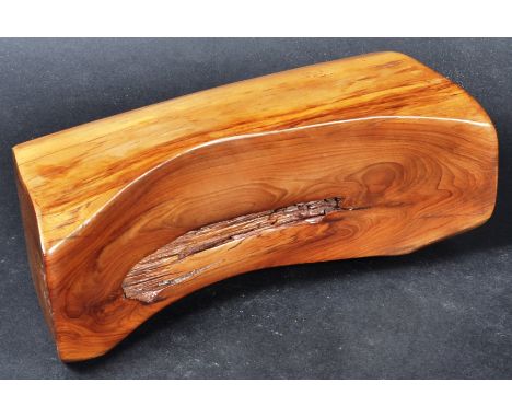 An unusual Japanese Wabi Sabi cedar wood headrest pillow decorated with the Art of Kintsugi in platinum &amp; white metal wit