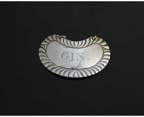 York.A George IV English provincial silver wine label or bottle ticket, with a feathered-edge rim, incised 'GIN', Christopher