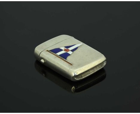 Yachting Interest.A Victorian silver and enamel vesta case, of rounded rectangular form, applied in polychrome enamel with th