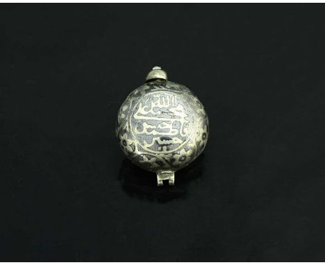 An early eighteenth-century Persian Safavid dynasty silver and niello compass, or specifically a prayer compass, the rounded 