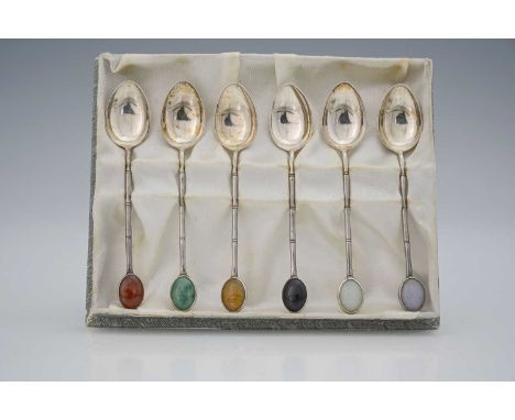 China.A set of six late nineteenth or early twentieth-century Chinese silver teaspoons, each with a bamboo type stem and inse