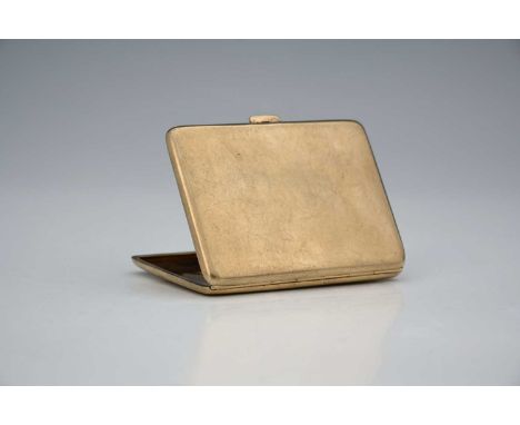 A George V 9 carat gold cigarette case, of rounded rectangular form, with push button release and internal catch mechanism, H