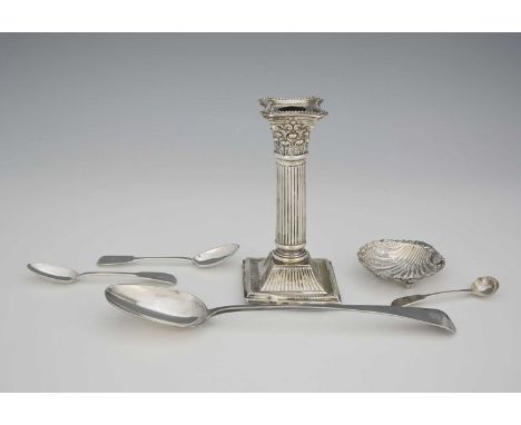 A group of hallmarked silver, to include a George III Old English pattern basting spoon, sponsor's mark over-struck, London 1
