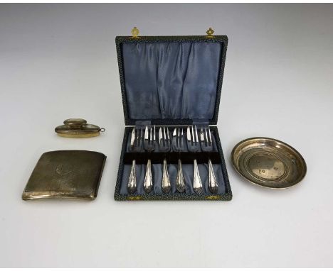 A George VI silver cigarette case, A &amp; J Zimmerman Ltd., Birmingham 1938, length 9.7cm approx, together with an Elizabeth