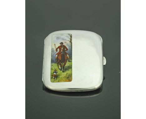 Germany.A twentieth-century German silver and enamel cigarette case, of rounded rectangular form, with an applied plaque in p