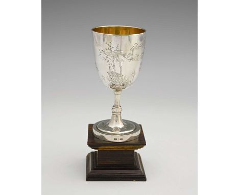 China.A late nineteenth or early-twentieth-century Chinese silver goblet, the exterior decorated with a landscape scene, the 