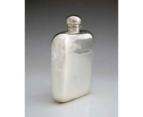 A George V silver spirit flask, of rounded rectangular form, large size, the hinged cover secured with bayonet fitting, Charl