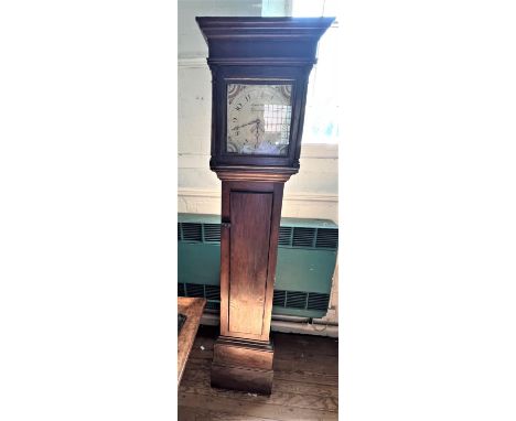 An Oak Longcase clock. James Hughes, Brinkworth. The white enamel dial with Arabic numerals. With a single weight and pendulu