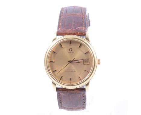 Omega - a gentleman's 18 carat yellow gold automatic chronometer, 28mm circular gold-coloured raised baton dial with date ape