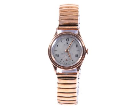 CATALOGUE AMENDMENT - Rolex - a gentleman's yellow metal MANUAL WIND wristwatch, 21mm circular silvered roman numeral and bat