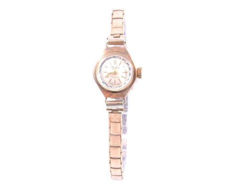 Bentima - a lady's 9 carat yellow gold bracelet wristwatch, 10mm circular champagne baton dial in a 19x16mm curved 9 carat ye