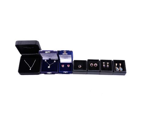 A collection of Luke Stockley Marcasite and other gemset earrings and other jewellery, a pair of amethyst and marcasite earri