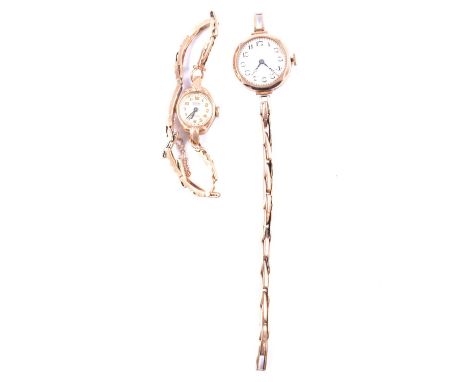 Two 9 carat gold ladies' manual wind bracelet wristwatches, Roamer - a lady's 9 carat yellow gold manual wind wristwatch, 13m