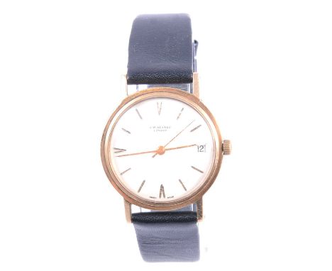 J W Benson - a gentleman's yellow metal manual wind wristwatch, the 28mm circular champagne raised baton dial with date apert