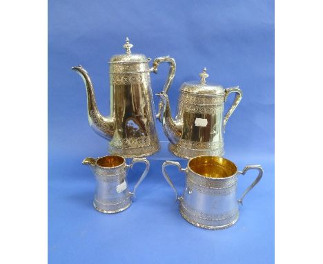 A Victorian silver four piece Tea and Coffee Service, by Roberts &amp; Belk, hallmarked Sheffield, 1880, of conical form, wit