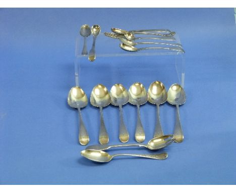 A George III set of six silver dessert Spoons, by George Burrows, hallmarked London, 1792, monogrammed, 6¾in (17cm) long, tog