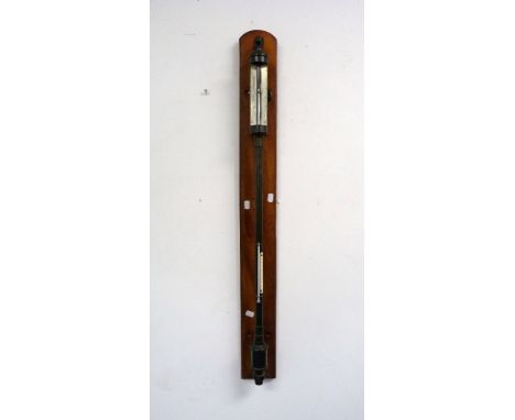 An antique Negretti and Zambra marine style Stick Barometer and Thermometer, with rack and pinion vernier and silvered cylind