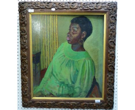 Frederick Bagust (1902-1986) Portrait of an African Woman in green top oil on board 26in x 22in (66cm x 56cm), framed.