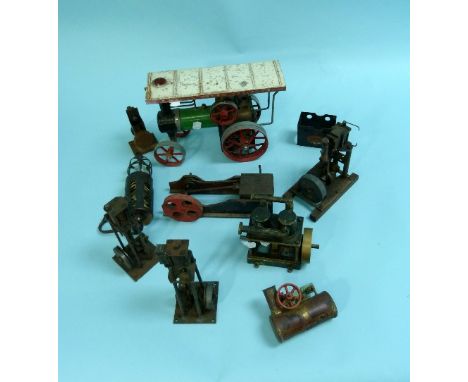 A model steam Traction Engine, together with six stationary steam engines and other parts (a lot)