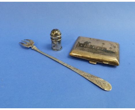 A George V silver Cigarette Case, hallmarked Birmingham, 1913, the cover engraved with an eastern building and palm trees, 3i