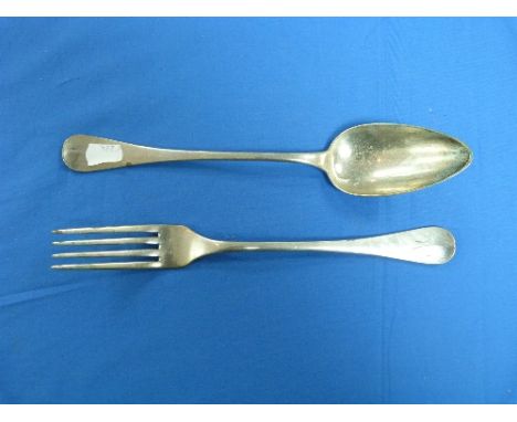 A pair of continental silver Table Servers, marked "A800", comprising a serving spoon and serving fork, each with engraved "M