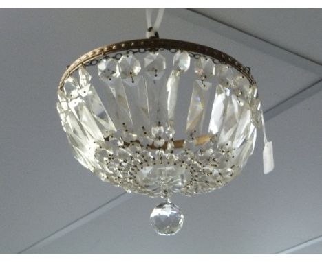 A Chandelier/Pendant-light Shade, formed of swags of glass drops from a circular gilt metal frame.