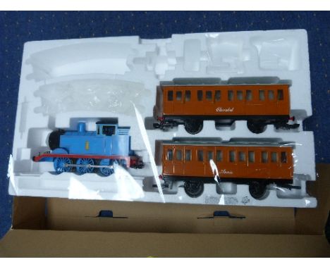 A Bachmann Thomas with Annie and Clarabel large scale electric train, incomplete, boxed, together with a pair of passenger co