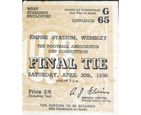 1938 FA CUP FINAL HUDDERSFIELD TOWN V PRESTON NORTH END TICKET
Good for age
