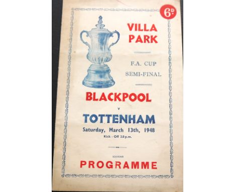 1948 FA CUP SEMI-FINAL BLACKPOOL V TOTTENHAM HOTSPUR PIRATE PROGRAMME
13th March 1948 pirate by Victor good condition for age