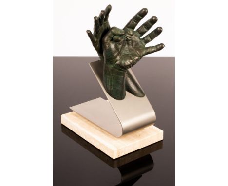 Lorenzo Quinn (born 1966)/With You/a sculpture of hands, bonded bronze, mounted on aluminium fold upon a ceramic plinth/18cm 