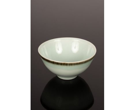 Chris Keenan (born 1960), a celadon glazed porcelain footed bowl, decorated brown ring to lip, potter's mark to base, 5.5cm h