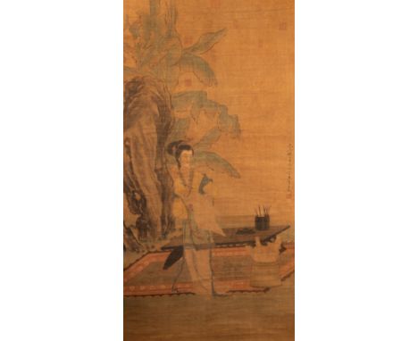 Jiao Bingzhen (active 1689-1726)/A Noble Lady Painting in a Garden/signed/a traditional Chinese ink painting, Qing dynasty 12