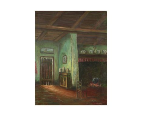 probably Dutch oil on panel - signed V. Valkenburg || VALKENBURG V. olieverfschilderij op paneel : "Zicht van een Vlaams inte
