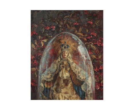 20th Cent. Belgian oil on panel - signed Albert Ysabie  || YSABIE ALBERT olieverfschilderij op paneel : "Madonna onder stolp"