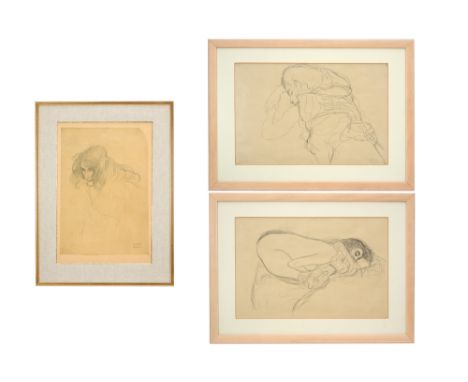 three "Gustav Klimt Nachlass" stamped prints on fine paper || KLIMT GUSTAV drie prints op heel fijn papier telkens met een "G
