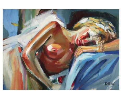 20th Cent. Belgian oil on panel - signed J. Deweerdt and dated 1986 || DEWEERDT J. olieverfschilderij op paneel : "Liggend na