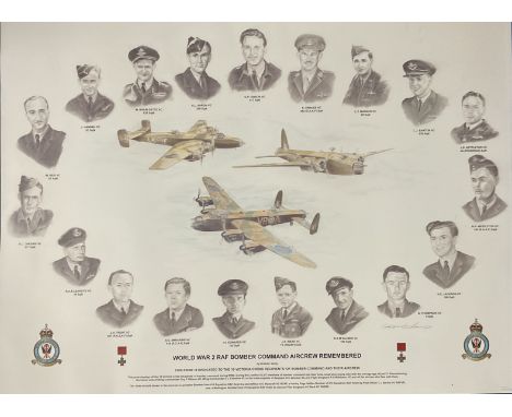 WWII RAF Bomber Command Aircrew Remembered 28x20 inches print signed in pencil by the artist Graham Verity dedicated to the 1