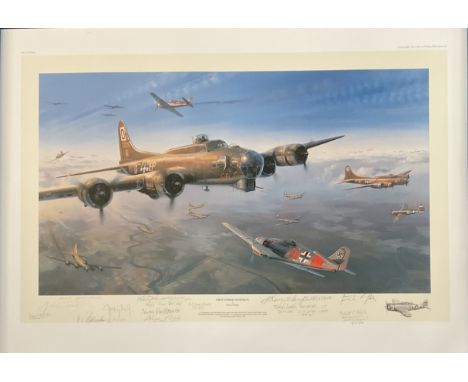 WWII First Strike on Berlin 34x24 inches multi signed artist special reserve colour print by the artist Nicolas Trudgian incl