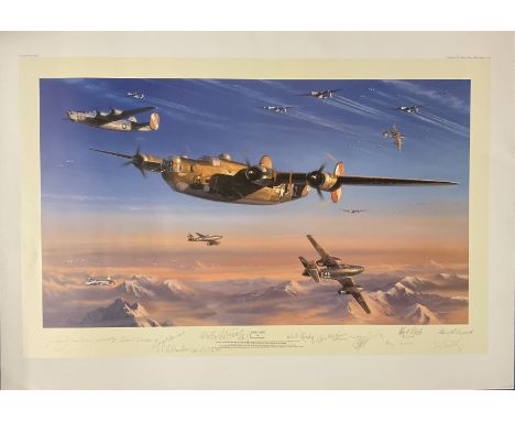 WWII End Game 34x24 inches multi signed colour print limited edition 46/600 signed in pencil by the artist Nicolas Trudgian, 