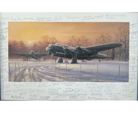 WWII A Winters Dawn 28x18 inches multi signed limited edition colour print 6/200 signed in pencil by the artist Philip E West
