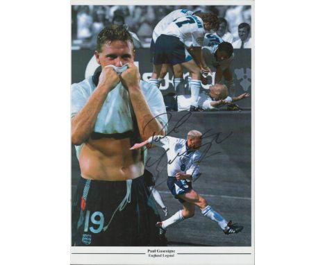 Paul Gascoigne signed 16x12 inches England Legend colour montage print. Good Condition. All autographs are genuine hand signe
