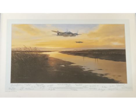 WWII Home Run 35x22 inches multi signed colour print limited edition 105/295 signed in pencil by the artist Gerald Coulson,21
