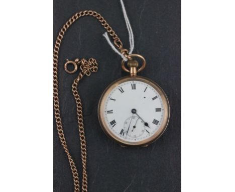 A hallmarked 9ct yellow gold open face gentleman's pocket watch; with engine turned decoration; black painted Roman numerals;