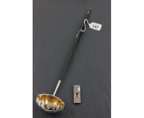 A hallmarked silver toddy ladle; of Georgian design with turned handle; Hampton Utilites; Birmingham 1968; together with a ha